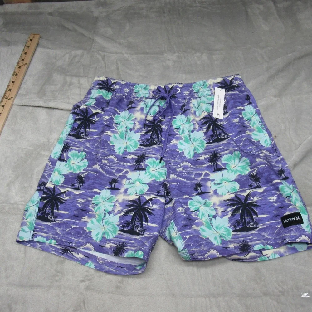 Hurley Board Shorts Mens Small Purple Tropical Floral Cannonball Volley 17‎ NEW